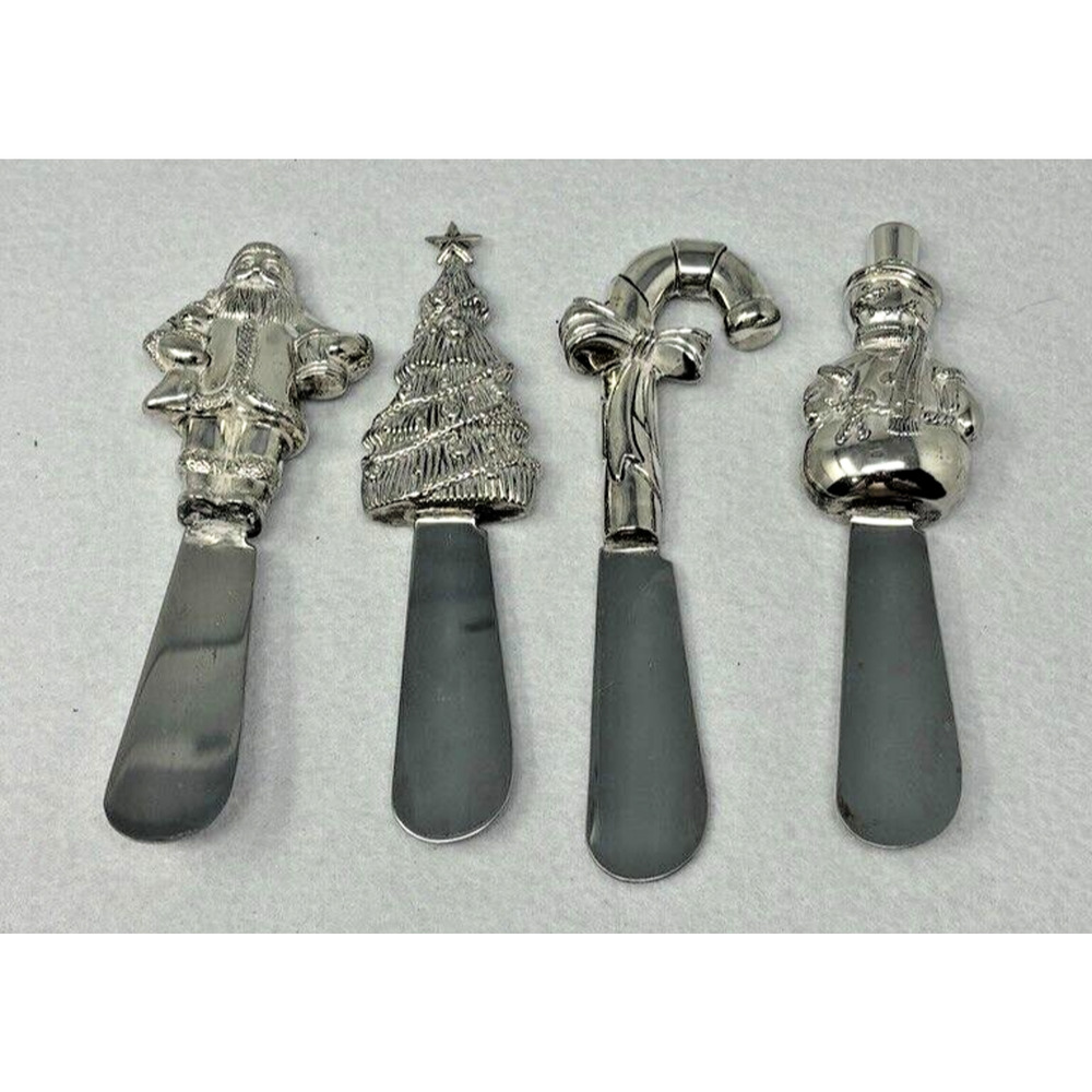 Wallace Silversmiths, Vintage, Set of 4, Christmas Silver Cheese Spreader Knives